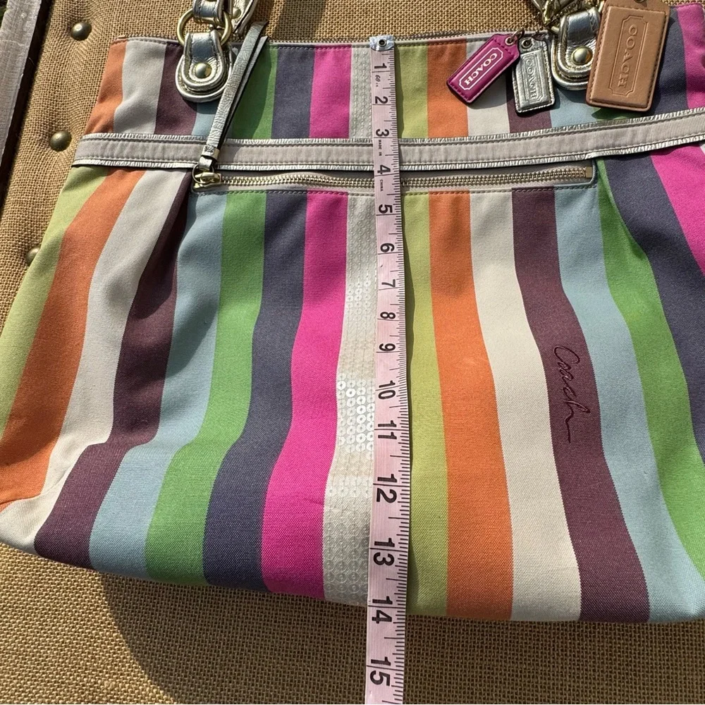 Coach Women’s 19021 Poppy Legacy Stripe Glam Large Preppy Tote - Picture 8 of 15